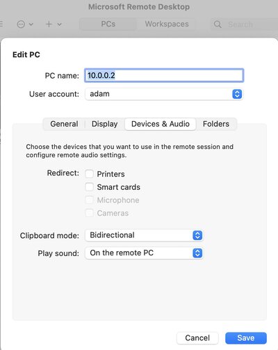 Remote desktop audio setting